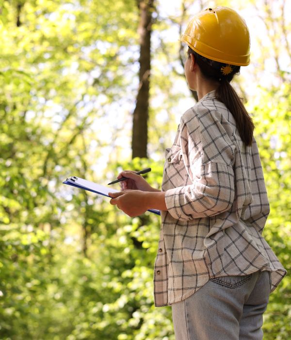 BG Tree Care consultant on a property checking on trees for maintenance plans near Pottstown, PA.